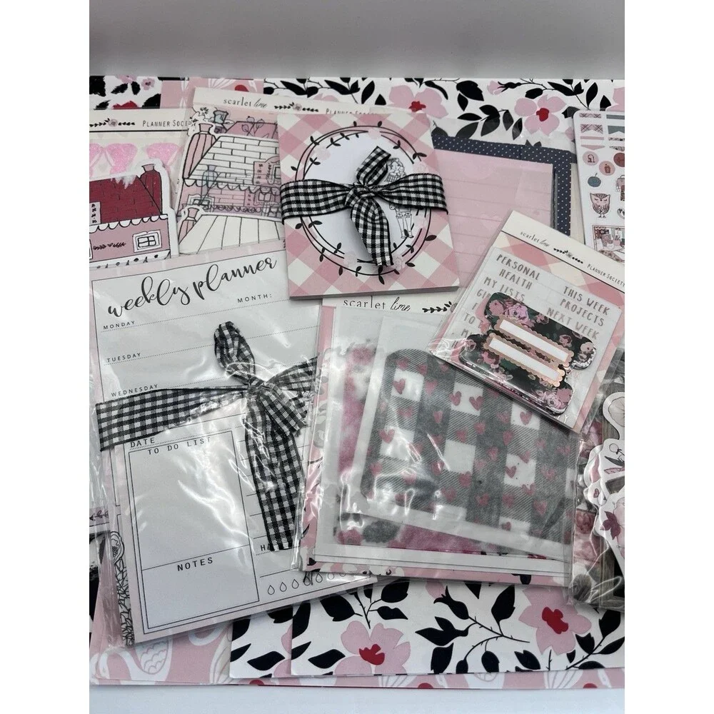 Scarlet Lime The Planner Society Cozy Home Pink Gingham Paper Notepad Lot Mixed
